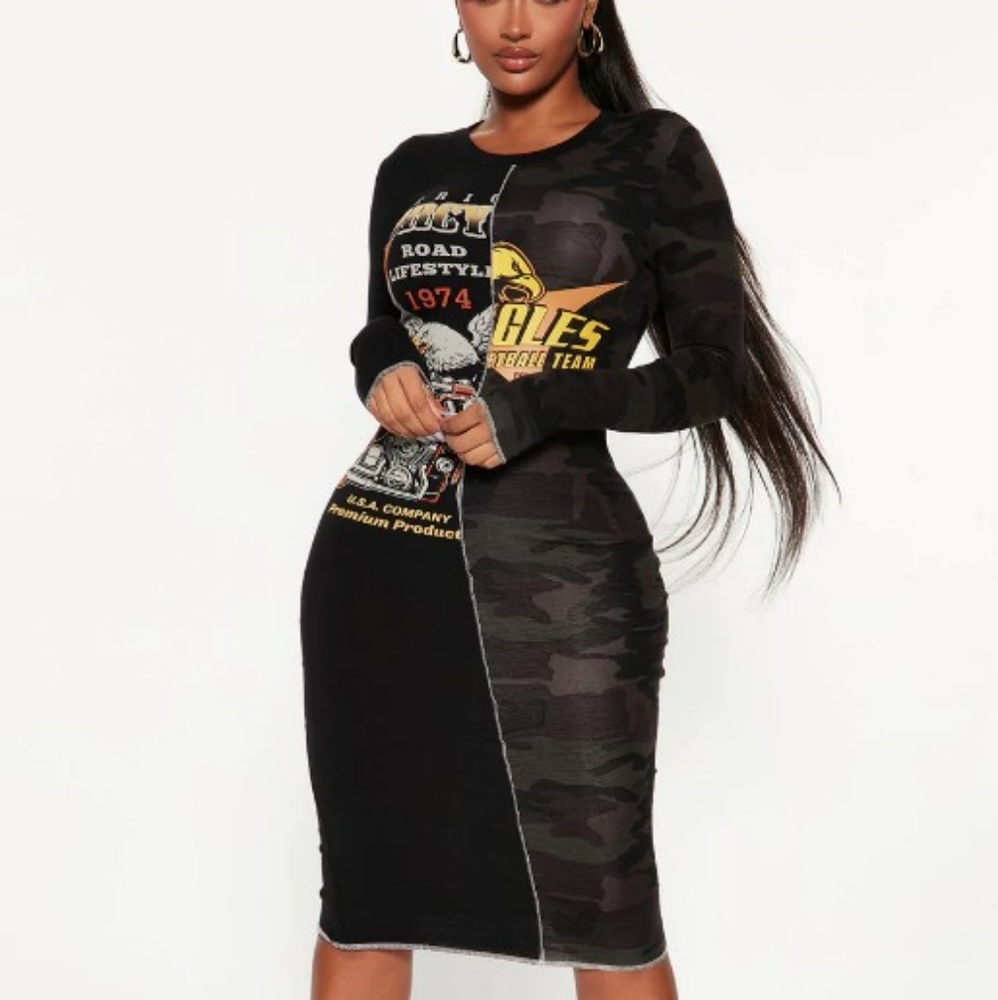 Half and half dress , camo print